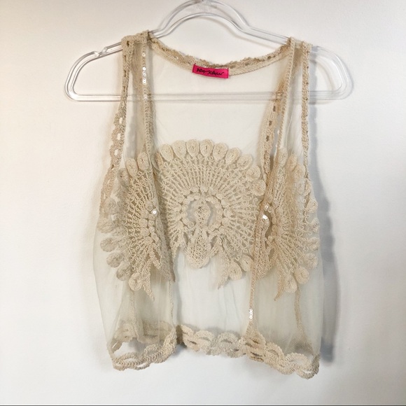 Betsey Johnson Boho Crochet Vest Cream Size Small - Picture 2 of 2